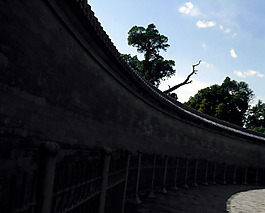北京园林天坛风景图片蓝天白云古木城墙