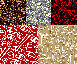 厨房用品餐饮美食线稿矢量