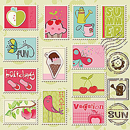 卡通插画邮票矢量素材