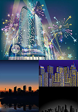 城市夜景矢量素材