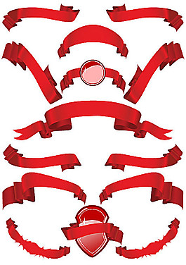 几款红色丝带飘带矢量素材