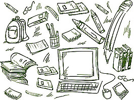 速写风格学校办公用品矢量素材