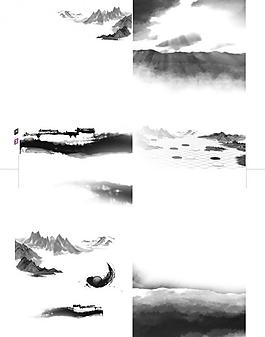 水墨山 黑白 鱼图片