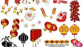 灯笼烟花爆竹-经典新年、春节元素矢量素材图片