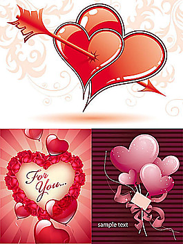 3款红色心形情人节主题插图