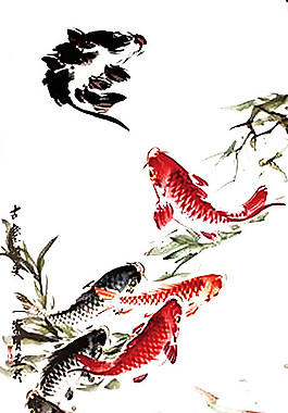 水墨锦鲤psd素材