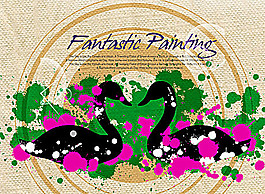 潮流彩墨黑天鹅背景psd素材