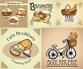 手绘插画面包店海报矢量素材