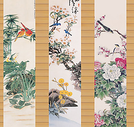 古代花图墙画矢量素材