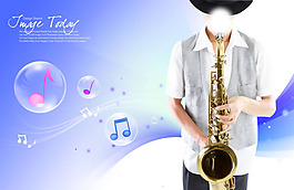 音乐主题吹号音符乐器线条psd分层设计源