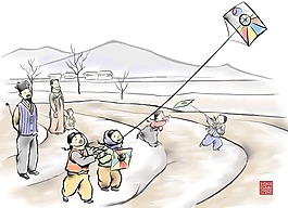 水墨绘画风筝