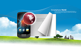 手机前的红色地球和白纸