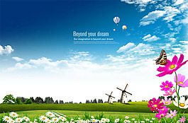 清新自然春天田园风光PSD分层模板