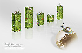 绿叶统计图上的蜗牛和地球