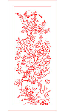 牡丹花鸟描线图