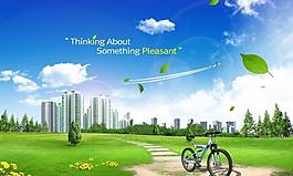 草地天空背景图片