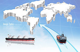 立体世界地图和货轮