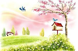 春天风景插画图片