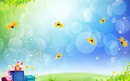 小熊礼物与草地图片