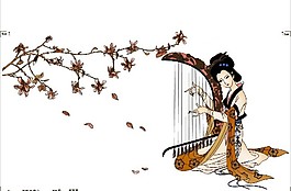 仿古美女古琴花
