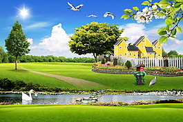 田园风光影楼背景大图