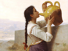 喝水的少女