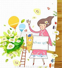春天人物插画图片
