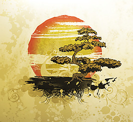 中国风落日松树图案