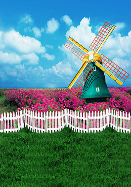 影楼背景风车鲜花大图