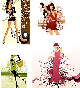 时尚女性与花纹插画矢量素材2图片