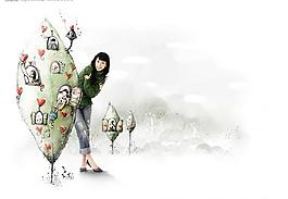ps分层美女插画图片