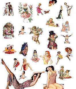 欧美复古插画人物美女图片