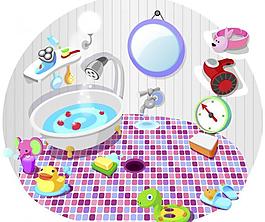 卡通浴室漫画插画（下载通道上右键迅雷下载）图片