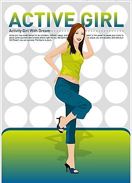 韩国矢量素材 - 100个活力女孩矢量插画图片