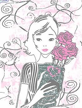 美女 女孩送花图片