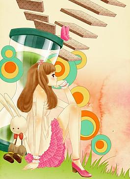 鼠绘女孩插画图片