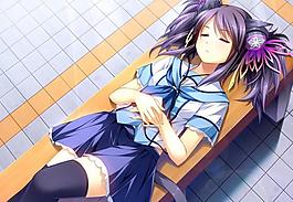 睡在木板上的女生图片