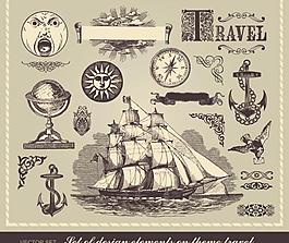 手绘怀旧旅游出行元素图片