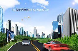 城市道路汽车建筑PSD素材