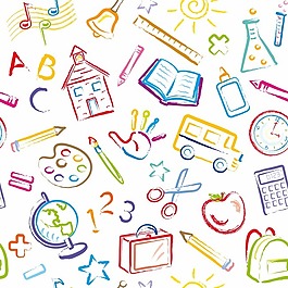 儿童蜡笔手绘风格可爱文具底纹
