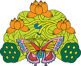 蝴蝶荷花莲子图案