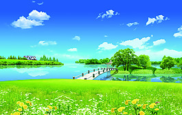 小桥流水自然风景移门图Y-580
