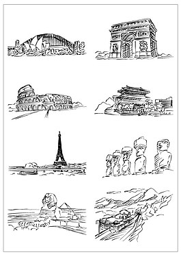 手绘建筑线稿矢量图