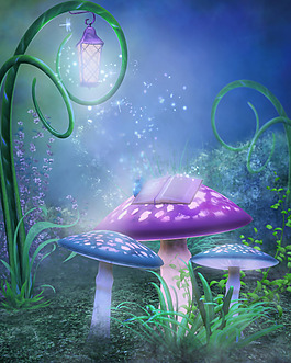 梦幻蘑菇植物唯美背景