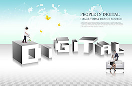 立体digital英文和商务人物