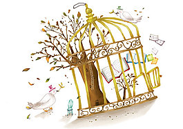 金色笼子内的树木