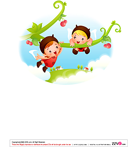 小朋友在树枝上玩耍