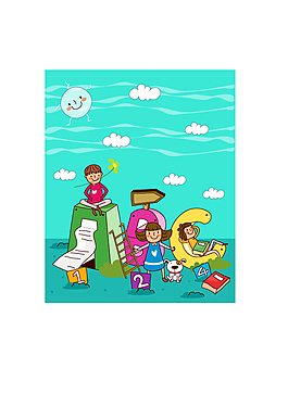 儿童 字母 绿色背景 白云