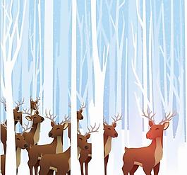 卡通树林小鹿 冬季背景图片