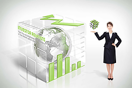 立方体上的数据图和女士